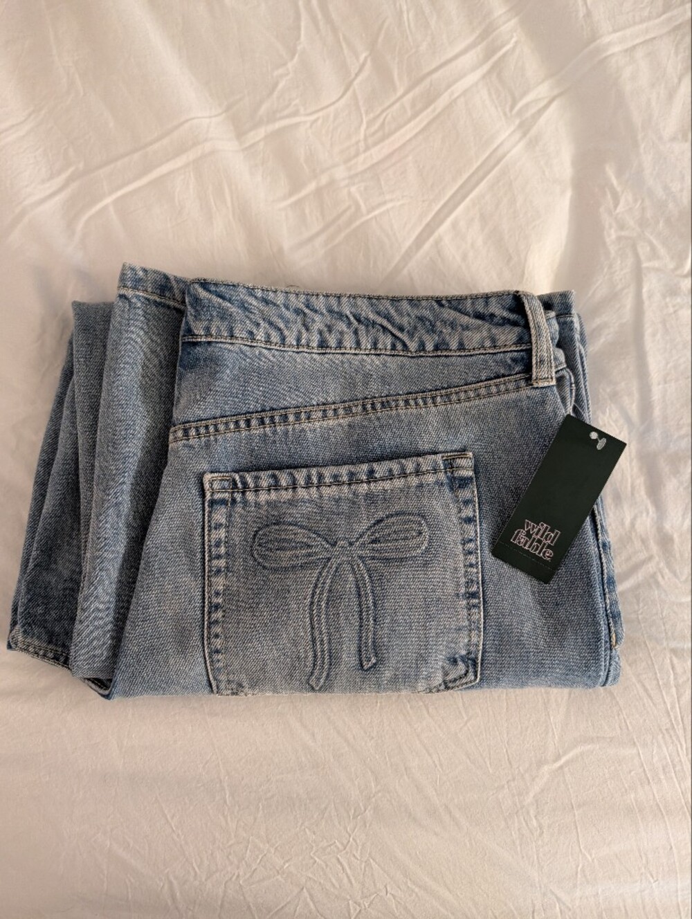 Wild Fable Viral Bow Tie Pocket Jeans Low Rise Baggy Light Wash Size 14